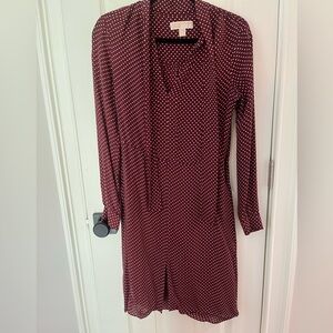 Michael Kors Burgundy Polka Dot Long Sleeve Dress